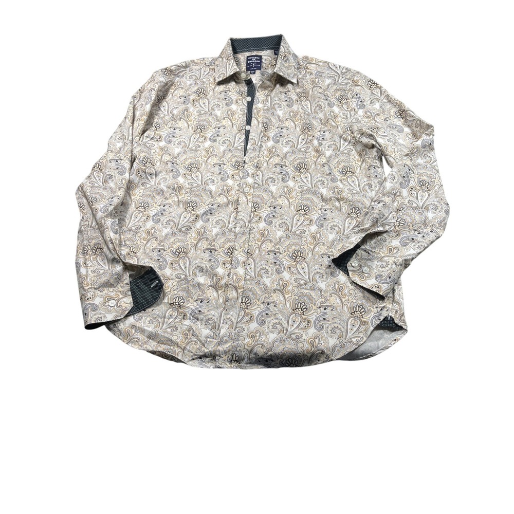 Society of Threads Paisley Button Down Shirt Mens Large Slim Fit No Iron Stretch